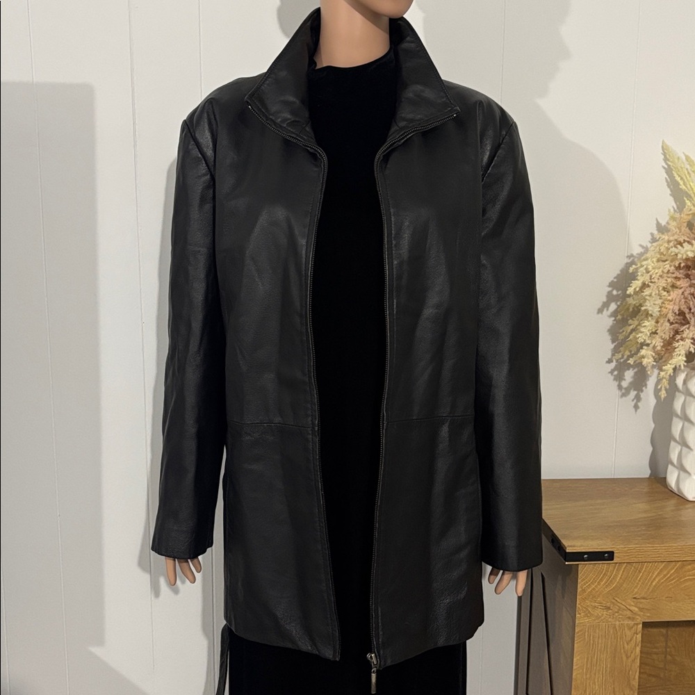 Outbrook Women's Black Belted Vintage Leather Jacket‎ Size 2X